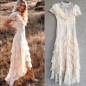 Vici Fontana High Low Ruffle Lace Dress